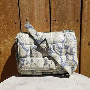 Bottega Veneta Goatskin Python Embossed Padded Cassette Crossbody Bag in Dew